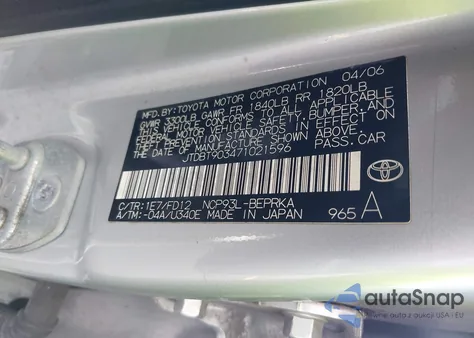 2007 Toyota Yaris from USA, damaged, VIN JTDBT903471021596